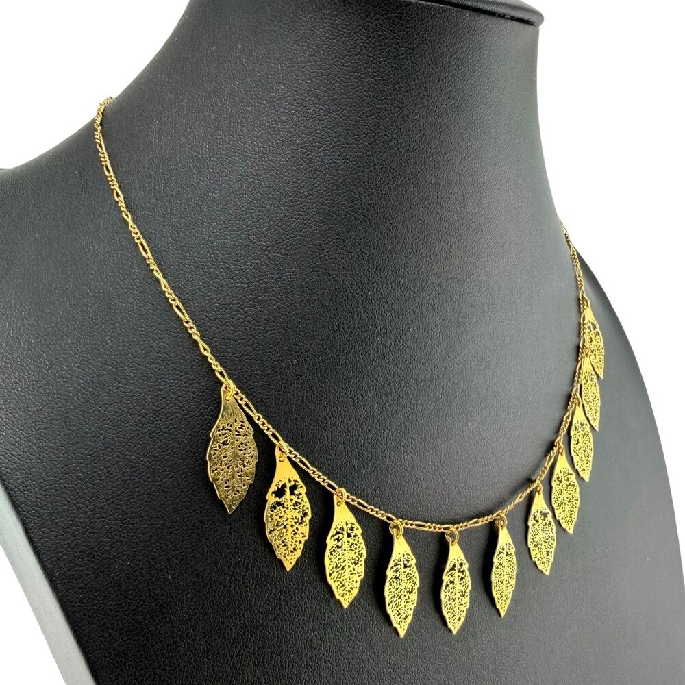 Vintage Lang 14K GF Leaf Charms Elegant Dainty Delicate Demi Fine 16" Necklace